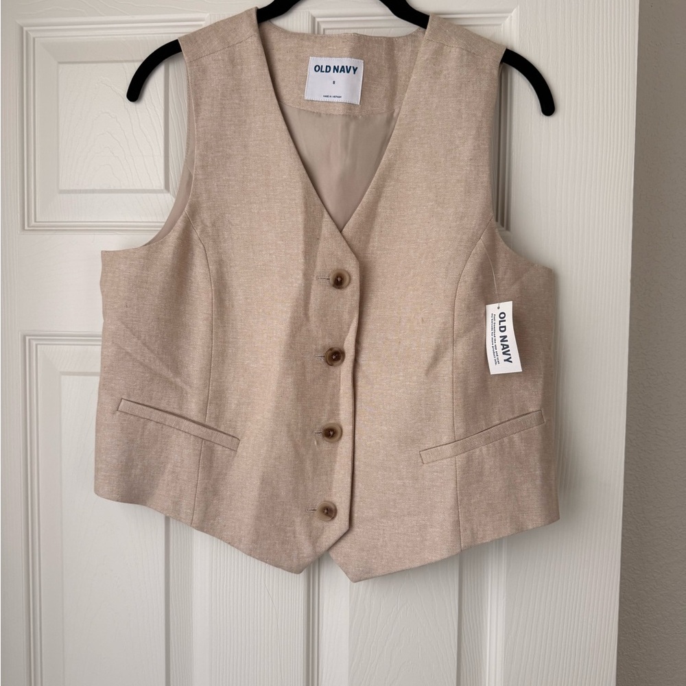Old Navy Light Tan Button-Up Vest